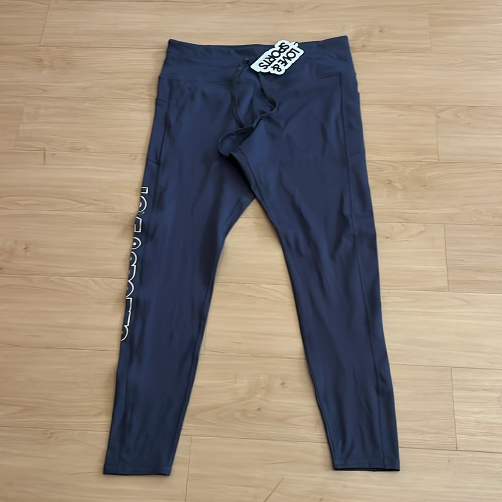 NWT LOVE & SPORTS WOMENS HIGH RISE FITNESS LEGGINGS WITH BLUE GOLD SIZE XL - Picture 3 of 15